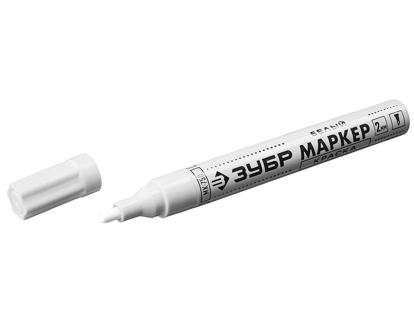 ЗУБР Маркер-краска белый круглый наконечник, МК-750,2мм уп.12шт
