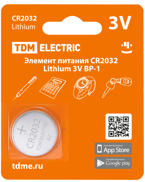 Элемент питания CR2032 Lithium 3V BP-1 TDM