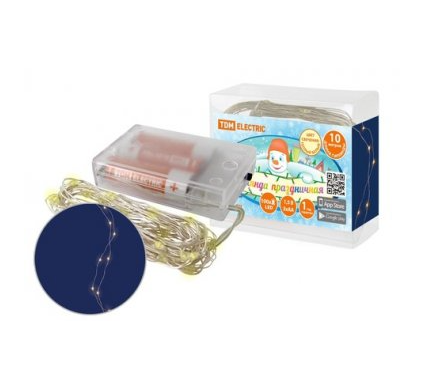 Гирлянда светодиодная "Роса100" 100LED, 10м, 3000К, 3хАА, TDM