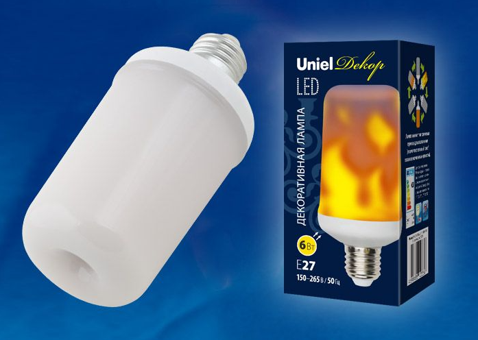 Лампа светодиодная  UNIEL  LED-L60-6W|FLAME\E27\FR эфект пламени