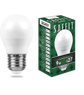 Лампа светодиодная LED 9вт Е27 белый матовый шар SBG4509 SAFFIT