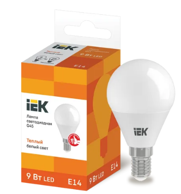 Лампа светодиодная ECO G45 шар 9Вт 230В 3000К E14 IEK