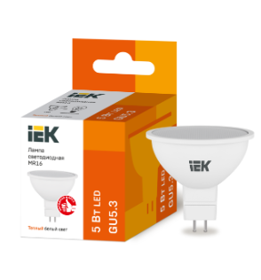 Лампа светодиодная MR16 софит 5 Вт 330 Лм 230 В 3000 К GU5.3 IEK-eco   (кор 10 шт.)