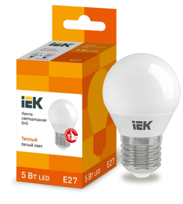 Лампа светодиодная ECO G45 шар 5Вт 230В 3000К E27 IEK