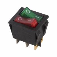 Выключатель клавишный 250V 15А (6с) ON-OFF красный/зеленый с подсветкой двойной REXANT 36-2450
