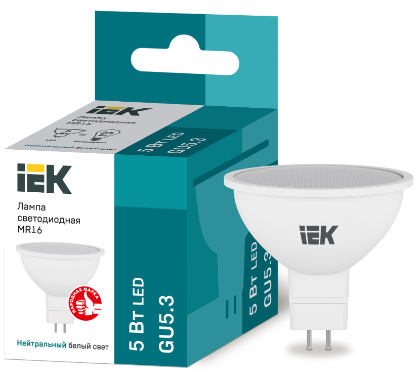Лампа светодиодная MR16 софит 5 Вт 370 Лм 230 В 4000 К GU5.3 IEK   (кор 10 шт.)