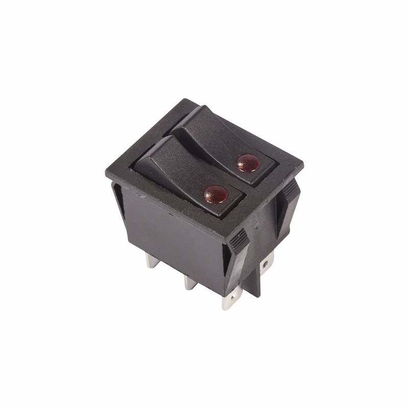 Выключатель клавишный 250V 15А (6с) ON-OFF черный с подсветкой двойной REXANT 36-2430
