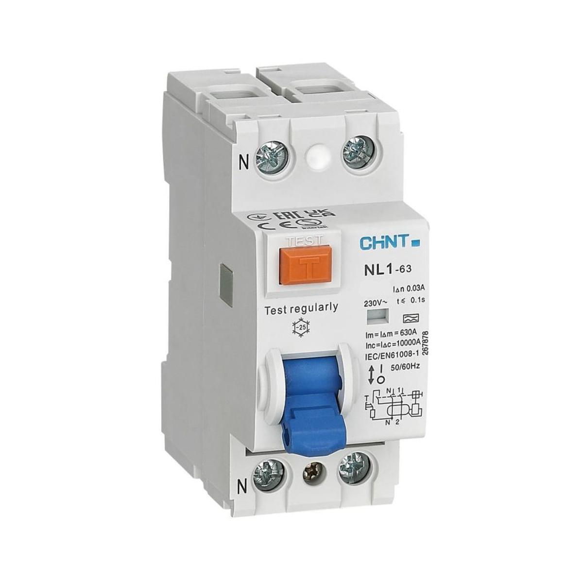 УЗО NL1-63 6kA 2P 63A 30mA тип AC (CHINT)