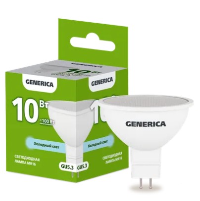 Лампа светодиодная MR16 софит 10Вт 230В 6500К GU5.3 GENERICA