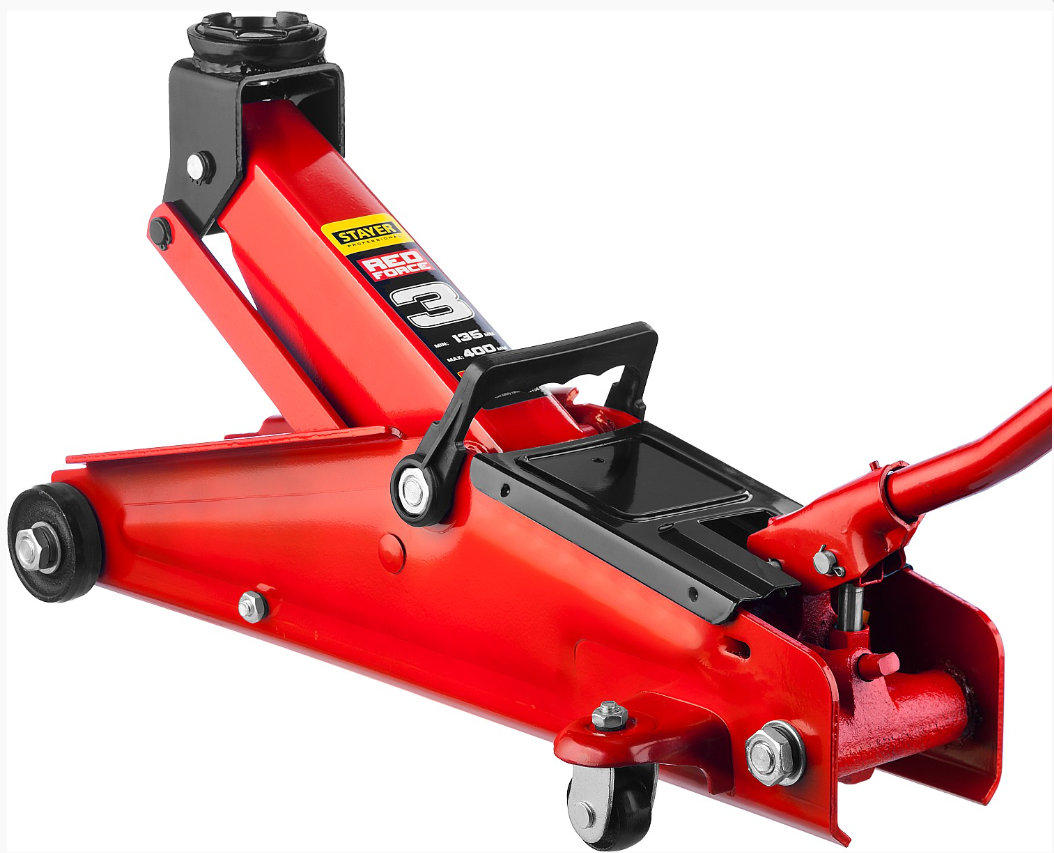STAYER R-33 RED FORCE,3 т,135-400 мм,подкатной домкрат с увеличенным подъемом,Professional