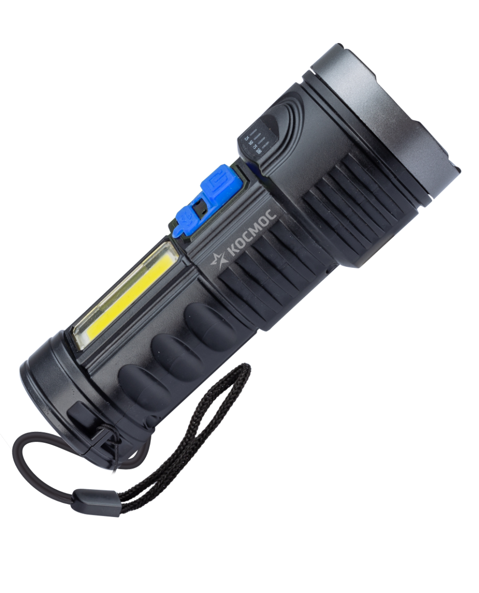 Фонарь ручной КОСМОС (KOS115Lit) аккум/3ВтLED+3ВтCOB/Li-ion 18650 1200mAh/ABS-пл/индикатор/USB-шнур