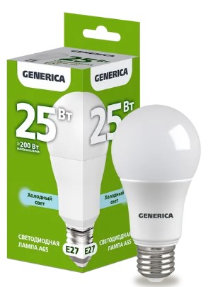 Лампа светодиодная A65 груша 25Вт 230В 6500К E27 GENERICA