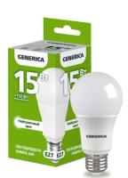 Лампа светодиодная A60 груша 15Вт 230В 4000К E27 GENERICA