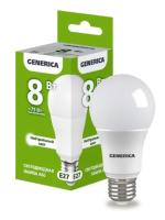 Лампа светодиодная A60 груша 8Вт 230В 4000К E27 GENERICA