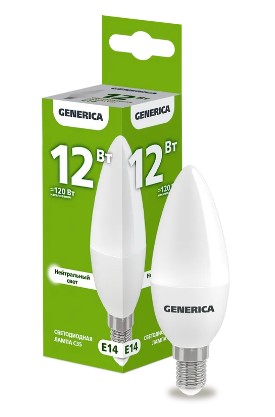 Лампа светодиодная C35 свеча 12Вт 230В 4000К E14 GENERICA