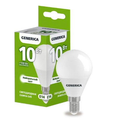 Лампа светодиодная G45 шар 10Вт 230В 4000К E14 GENERICA
