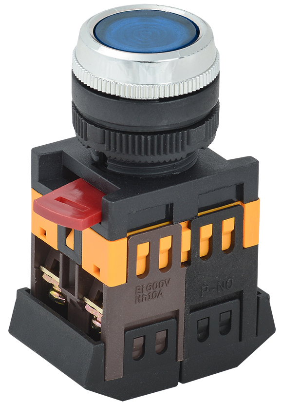 Кнопка ABLFS-22 синий d22мм неон/240В 1з+1р ИЭК #(10/200)