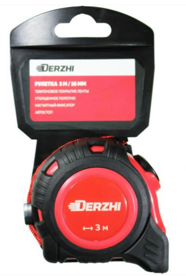 Рулетка DERZHI с фиксатором каучук 16мм 3м(1/12/120) 8416-003												