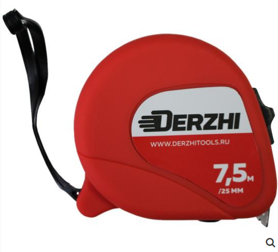Рулетка DERZHI «Эко» с резиновым покрытием 7,5м/25мм (1/6/60) 8425-3-075